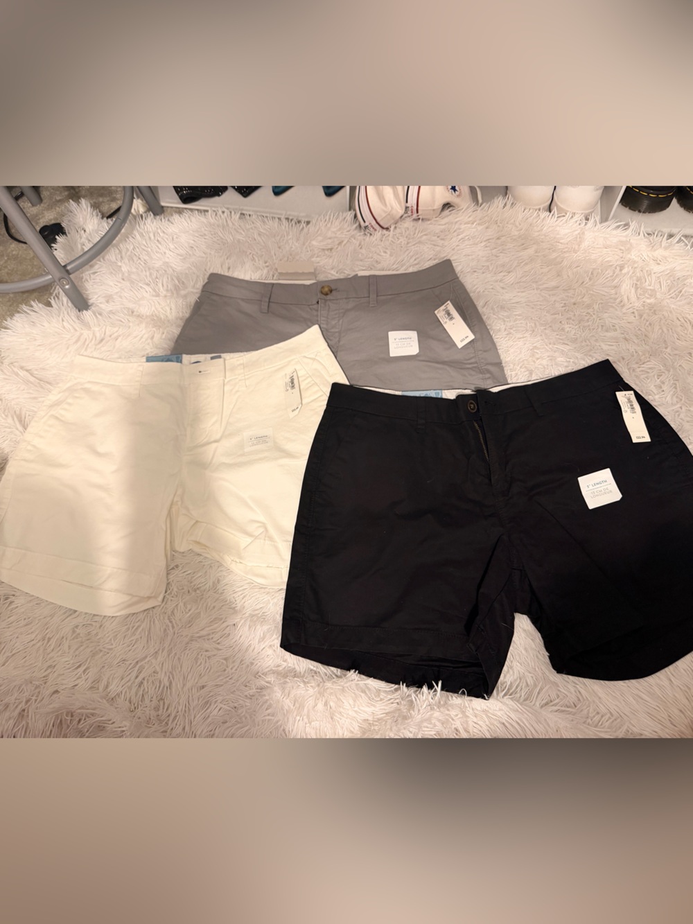 3 pair of Classic Women's Cotton Chino Shorts - Black, Cream and Gray NWT size